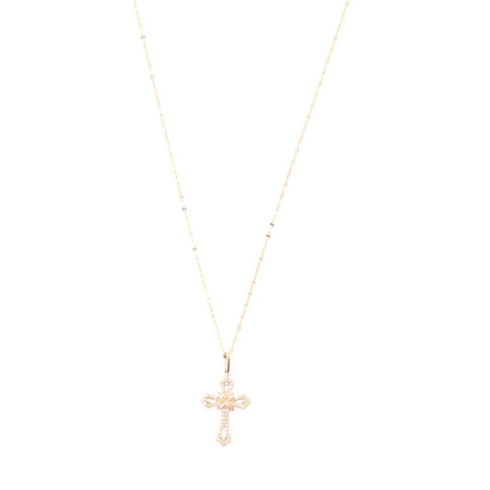 WHITE LOTUS Gold/Diamond 14kt Gold Diamond Cross Pendant Necklace